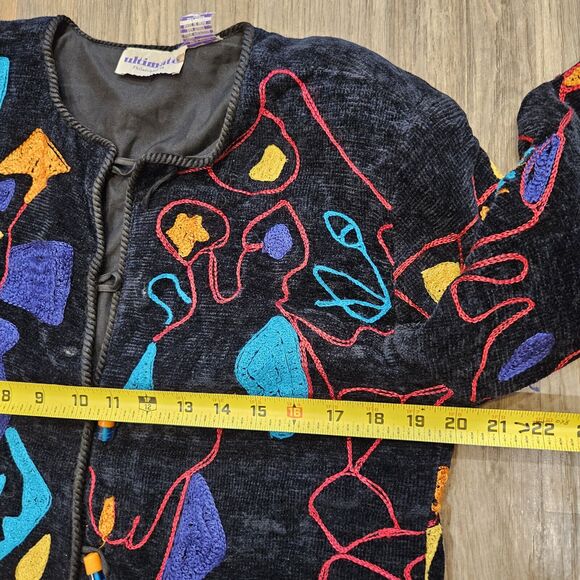 Vtg Ultimate Philadelphia Animal Print Jacket Women S Chenille Artsy Embroidered - Picture 8 of 9